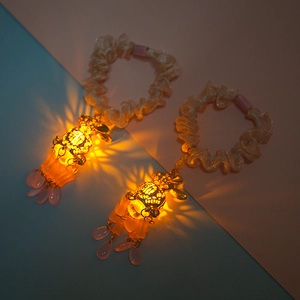 Luminous lace hair scrunchie set with rabbit lantern pendant and warm LED light effect