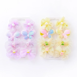 Set de barrettes pour enfants avec fleurs en tulle, papillons pailletés et lapins résine