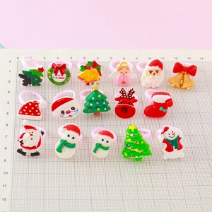 Cartoon Christmas resin open rings featuring Santa, snowman, and reindeer shapes