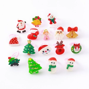 Christmas resin ring set for kids featuring Santa Claus, reindeer and snowman designs