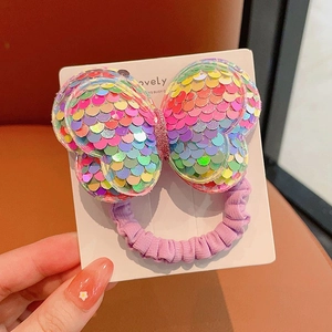 Elastico per capelli con fiocco di paillettes arcobaleno e scrunchie viola chiaro