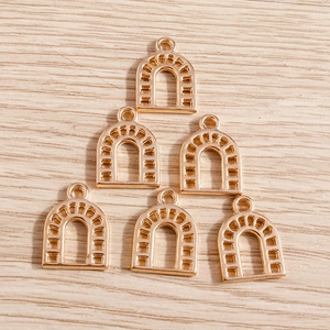 Pack of 6 light gold U-shaped alloy arch charms with hollow grid for DIY jewelry making