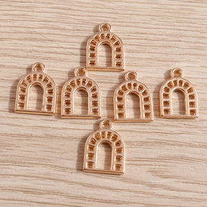 Set of 6 gold alloy U-shaped arch pendants with hollow geometric patterns for DIY jewelry
