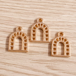Three rose gold arch horseshoe charms with grid texture for jewelry making accessories