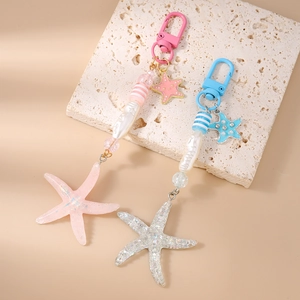 Fashion starfish keychain with striped beads and faux pearls for bag charm decoration