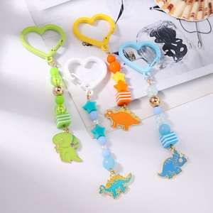 Lot de porte-clés dinosaure en perles avec crochets en forme de cœur, vert, jaune et bleu