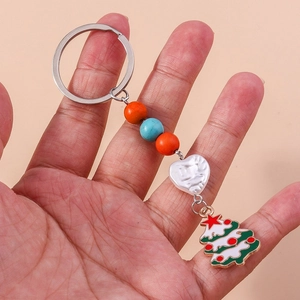Christmas Tree Heart Bead Keychain Zinc Alloy Enamel Bag Charm For Holiday Festive Party Decoration Women Jewelry