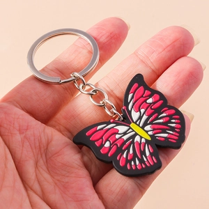 Modischer Schmetterling Schlüsselanhänger mit rot-weiß-schwarzem Muster und Ring
