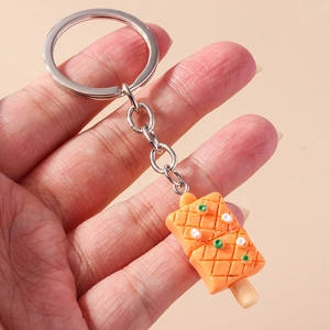 Porte-clés créatif en forme de glace orange avec texture en résine et anneau en métal