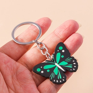 Modischer Schmetterling Schlüsselanhänger mit grünem Muster und silbernem Metallring