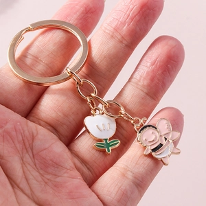 Süßer Zinklegierung Emaille Tulpe Blume Cartoon Biene Schlüsselanhänger Floral Tier Tasche Anhänger Für Damen Kinder Schmuck