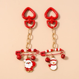 Portachiavi Natalizio Con Pupazzo di Neve e Babbo Natale Chiusura a Cuore Rossa Lega di Zinco Smalto Pendente Borsa Con Campanelli Regalo