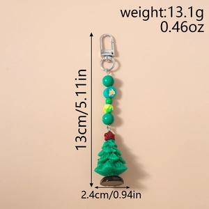 Détails des dimensions d'un porte-clés sapin de Noël avec perles vertes et motif cloche