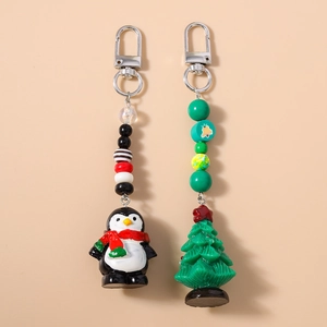 Mignon Porte-clés Perlé Sapin de Noël Manchot en Résine Pendentif de Sac Animaux 3D Accessoires de Cadeau de Fête