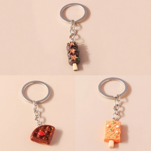 Porte-clés Simulation Nourriture Gaufre Créative Brochette Glace Alliage de Zinc Résine Pendentif de Sac Cadeau