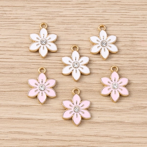 Pastoral Enamel Flower Pendants Rhinestone Inlaid Zinc Alloy DIY Jewelry Accessories For Keychain Bag Pendant Floral Charms