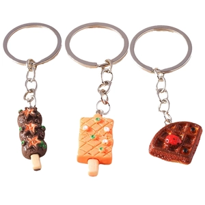 Lot de porte-clés alimentaires créatifs avec gaufre au chocolat et pendentifs glacés