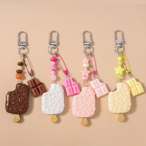 Portachiavi Creativo in Resina a Forma di Gelato e Cioccolato per Donna Ciondolo per Borsa Con Perline e Stella Regalo Gioiello