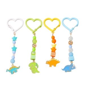Lot de 4 porte-clés dinosaure en perles avec mousqueton coeur pour décoration de sac