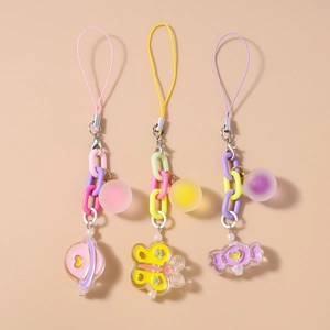 Sweet Macaron Color Resin Keychain Planet Butterfly Candy Pendant Bag Charm Cute Phone Lanyard For Women Girls Accessories