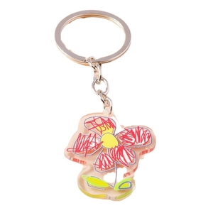 Fashionable acrylic graffiti flower keychain with colorful hand-drawn floral patterns