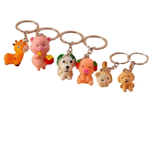 Set of six cute cartoon animal keychains featuring pigs and dogs for bag accessories