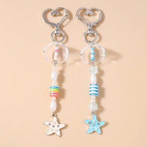 Ozean Thema Seestern Perlen Schlüsselanhänger Für Damen Harz Künstliche Perle Herz Clip Tasche Anhänger Strass Schmuck