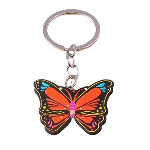Bunter Schmetterling-Schlüsselanhänger mit PVC-Flügeln und silbernem Metallring