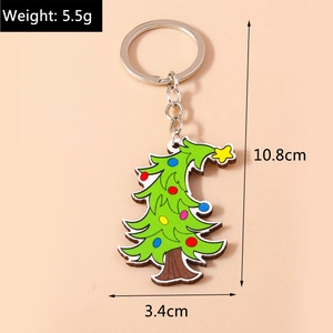 Cartoon Christmas tree keychain detail with colorful dots, size 10.8cm and 5.5g weight