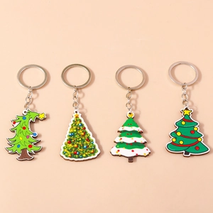 Cartoon Christmas Tree Acrylic Keychain Colorful Printed Xmas Tree Bag Pendant Hanging Decoration For Holiday Gifts