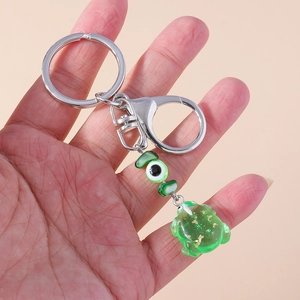 Cartoon Frog Resin Keychain Gold Foil Evil Eye Bead Metal Lobster Clasp Cute Animal Bag Ornament Fashion Key Holder Jewelry