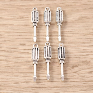 Set of 6 vintage silver screwdriver charms for jewelry making bracelets and necklaces