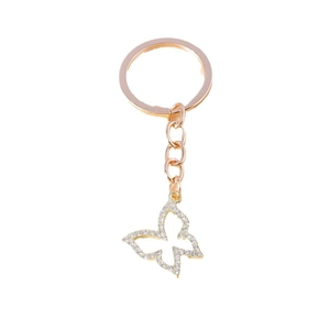 Porte-clés papillon évidé élégant avec placage en or rose et strass brillants