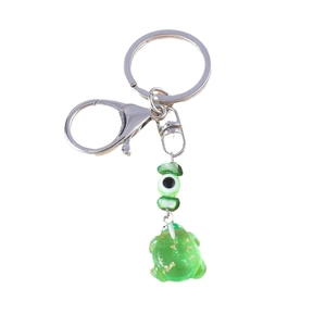 Funny green frog keychain with glitter resin pendant and striped beads for bags