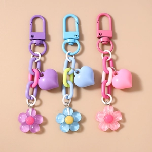 Fashion Sweet Resin Heart Flower Keychain 3D Cherry Blossom Bag Pendant For Women Girls Candy Color Daily Accessory