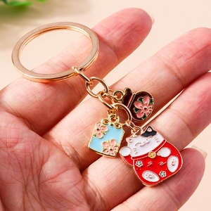 Japanischer Glückskatze Schlüsselanhänger Glückstasche Anhänger Zinklegierung Metall Taschenanhänger Geschenk Damen Herren