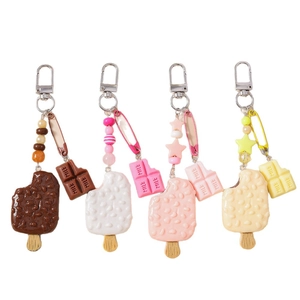 Set di portachiavi a forma di gelato al cioccolato con perline per decorare borse