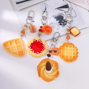Realistic bread and cookie food charm keychains with vintage beads for handbags