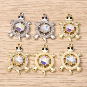 Alloy Turtle Pendant With Hexagonal Gem And Rhinestone Faux Artificial Pearl For DIY Necklace Bracelet Jewelry Making Accessories