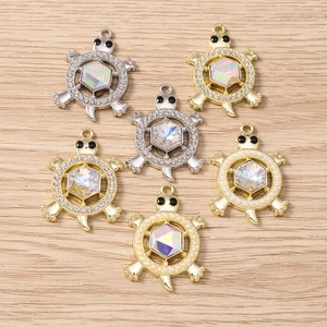 Golden and silver turtle charms with colorful crystals and rhinestones for DIY jewelry making