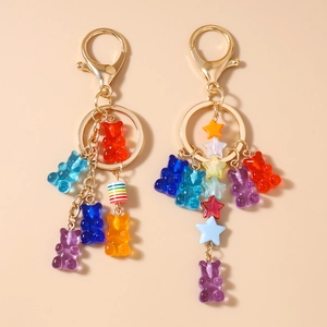 Colorful Gummy Bear Star Keychain Resin Cute Animal Pendant Keyring Gold Plated Alloy Lobster Clasp Bag Ornament Gift