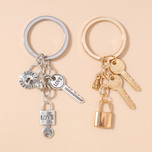 Fashion Zinc Alloy Heart Lock and Key Keychain For Couples Engraved Love Letter I Love You Forever Gold Silver Key Ring Bag Pendant Gift