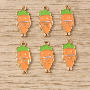 Lot de 6 breloques carottes de dessin animé avec feuilles vertes et anneaux dorés pour bricolage