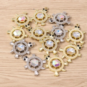 Turtle shaped jewelry pendants with sparkling rhinestones and faceted gemstones for DIY crafts