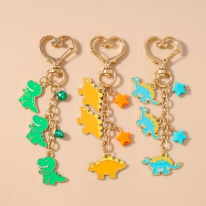 Cartoon Dinosaur Metal Keychain Zinc Alloy Drip Oil Star Pendant Heart Buckle Bag Charm Accessory Gift For Kids Women