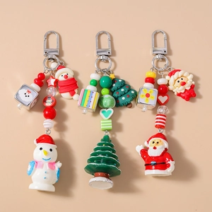 Porte-clés de Noël à Perles Pendentif Bonhomme de Neige Père Noël Sapin de Noël Bijou de Sac Résine Plastique Accessoires Festifs Cadeau