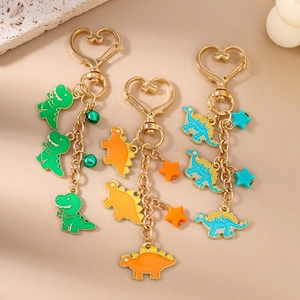 Colorful dinosaur charms keychain with five-pointed star pendants for bags and backpacks