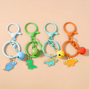 Cartoon Dinosaur Keychain Zinc Alloy Enamel Pendant With Bell Baking Paint Metal Key Ring For Bag Decor Women Kids Gift