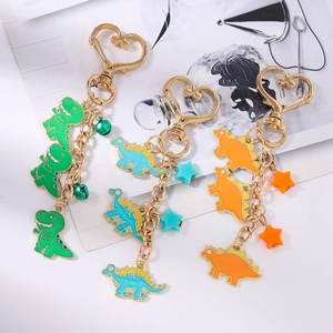 Fashionable dinosaur charms with colorful enamel star and bell for keychain collection