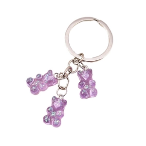 Fashionable purple translucent resin bear keychain with glitter for bags and keys